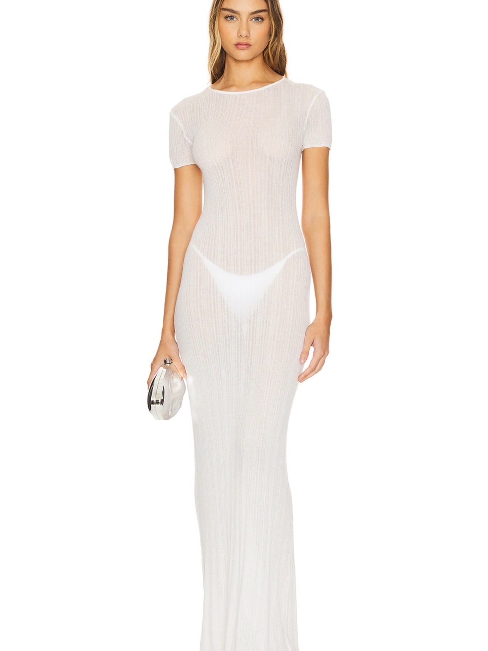 Lovers + Friends Sheer Ribbed Maxi Slip Dress - White